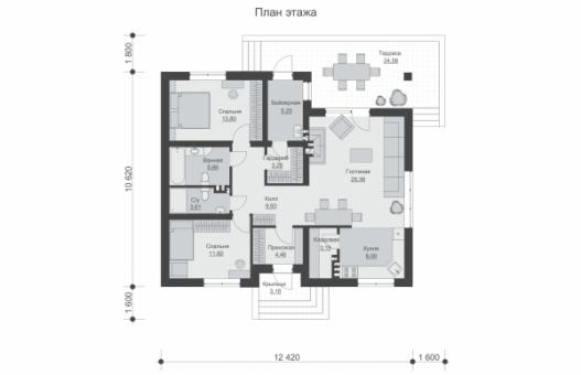 Проект одноэтажного дома с террасой