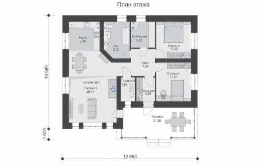 Одноэтажный дом с кухней-гостиной и вторым светом